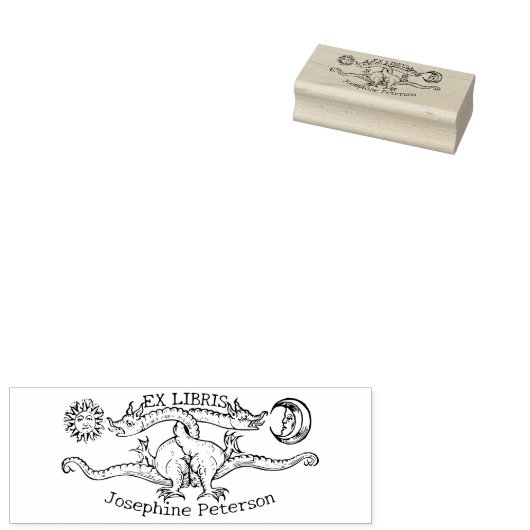 Fantasy Dragon Sun and Moon, Ex Libris Rubberstempel (Gestempeld)