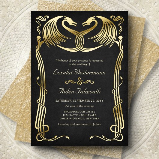 Fantasy Dragon Wedding Folie Uitnodiging