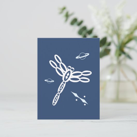 Fantasy Dragonfly and OuterSpace Rift, blue, white Briefkaart (Staand voorkant)