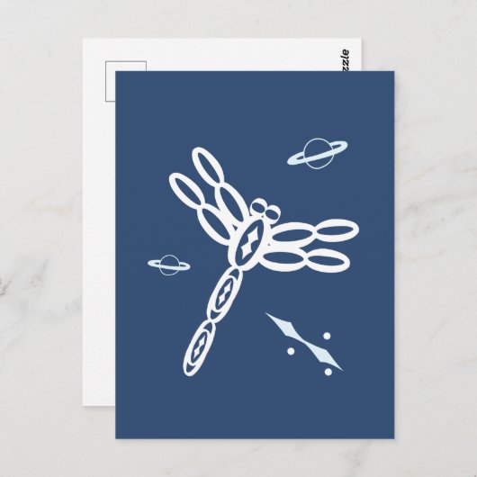 Fantasy Dragonfly and OuterSpace Rift, blue, white Briefkaart (Voorkant / Achterkant)