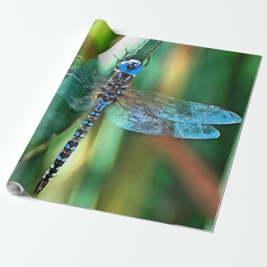 Fantasy Dragonfly in Turquoise en Black Cadeaupapier (Uitgerold)