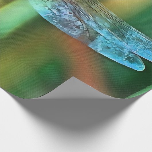Fantasy Dragonfly in Turquoise en Black Cadeaupapier (Hoek)