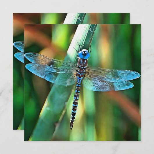 Fantasy Dragonfly in Turquoise en Black Feestdagenkaart (Voorkant / Achterkant)