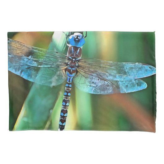 Fantasy Dragonfly in Turquoise en Black Kussensloop (Voorkant-Links)