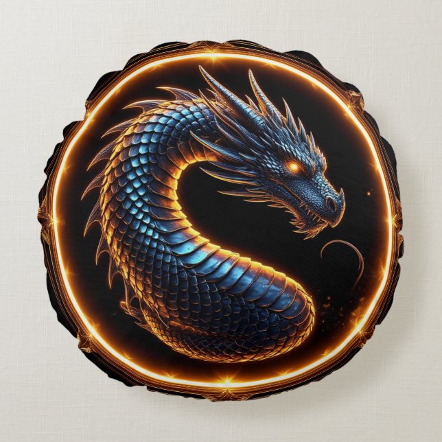 ✨ Fantasy Draken Crest Ring Frame Embleem ✨ Rond Kussen (Voorkant)