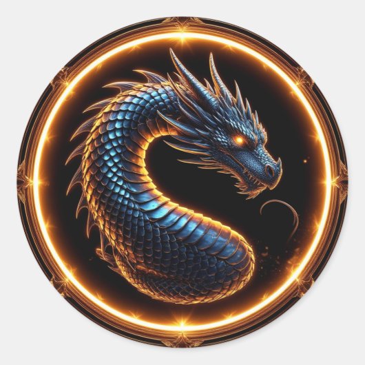 ✨ Fantasy Draken Crest Ring Frame Embleem ✨ Ronde Sticker (Voorkant)