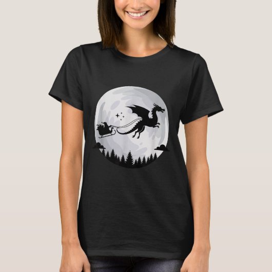 Fantasy Draken Maan Slede, Sinterklaas Getrokken D T-shirt (Voorkant)