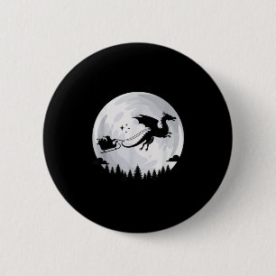 Fantasy Draken Maan slee, Kerstman getrokken door Ronde Button 5,7 Cm