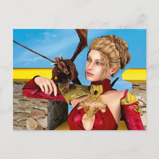 Fantasy Draken Prinses Digitale Kunst Briefkaart (Voorkant)