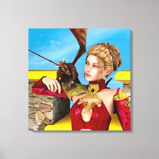 Fantasy Draken Prinses Digitale Kunst Canvas Afdruk (Voorkant)