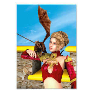 Fantasy Draken Prinses Digitale Kunst Foto Afdruk