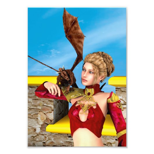 Fantasy Draken Prinses Digitale Kunst Foto Afdruk (Voorkant)