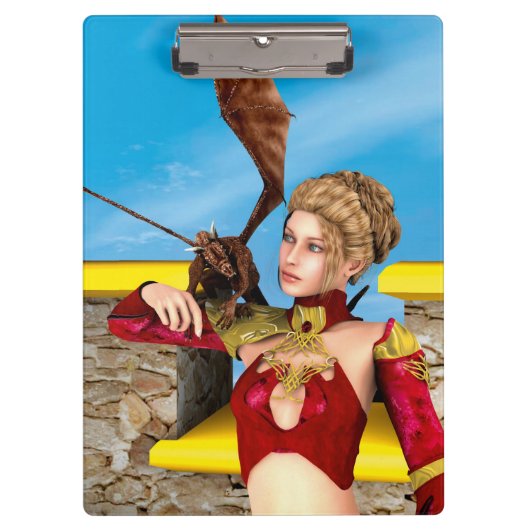 Fantasy Draken Prinses Digitale Kunst Klembord (Voorkant)