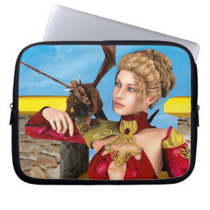 Fantasy Draken Prinses Digitale Kunst Laptop Sleeve
