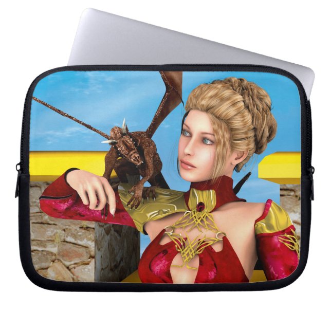 Fantasy Draken Prinses Digitale Kunst Laptop Sleeve (Voorkant)