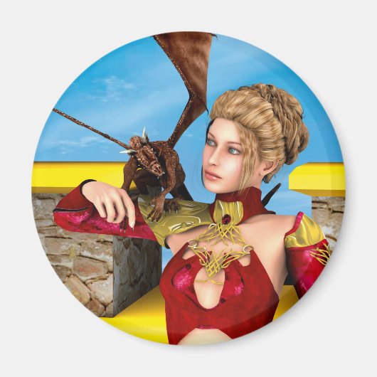 Fantasy Draken Prinses Digitale Kunst Magneet (Voorkant)