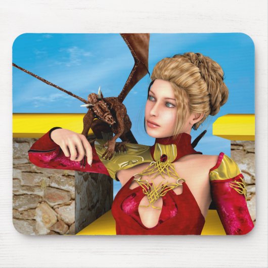 Fantasy Draken Prinses Digitale Kunst Muismat (Voorkant)
