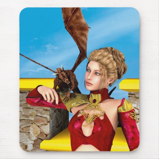 Fantasy Draken Prinses Digitale Kunst Muismat (Voorkant)