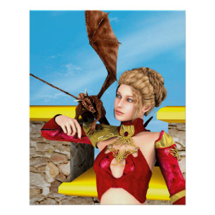 Fantasy Draken Prinses Digitale Kunst Perfect Poster