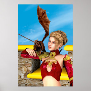 Fantasy Draken Prinses Digitale Kunst Poster