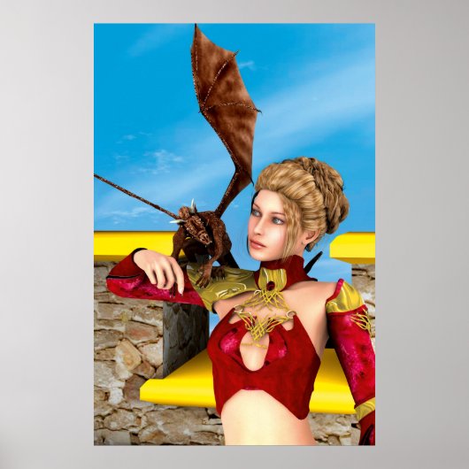Fantasy Draken Prinses Digitale Kunst Poster (Voorkant)