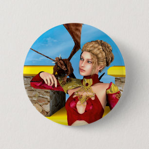 Fantasy Draken Prinses Digitale Kunst Ronde Button 5,7 Cm