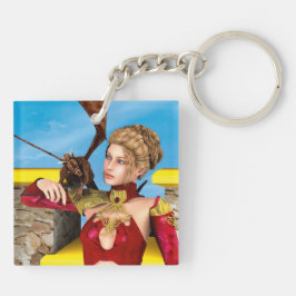 Fantasy Draken Prinses Digitale Kunst Sleutelhanger