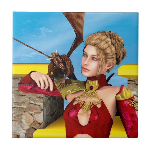 Fantasy Draken Prinses Digitale Kunst Tegeltje (Voorkant)