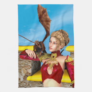 Fantasy Draken Prinses Digitale Kunst Theedoek