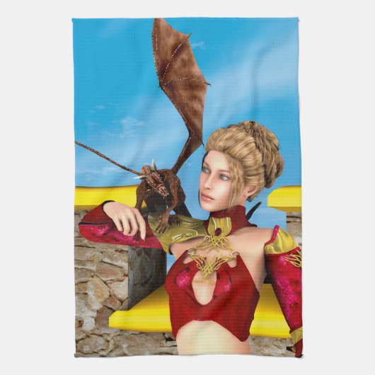 Fantasy Draken Prinses Digitale Kunst Theedoek (Verticaal)
