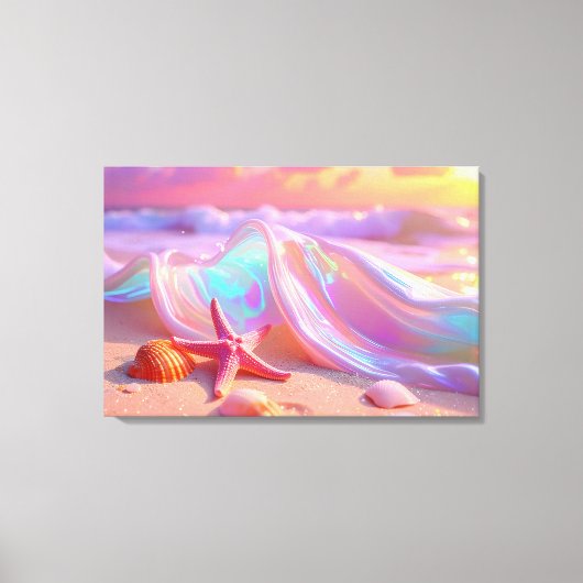 Fantasy Droomstrand Met Mooie Roze Zeester  Canvas Afdruk (Voorkant)