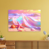 Fantasy Droomstrand Met Mooie Roze Zeester  Canvas Afdruk (Insitu (Woonkamer))