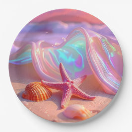 Fantasy Droomstrand Met Mooie Roze Zeester Papieren Bordje