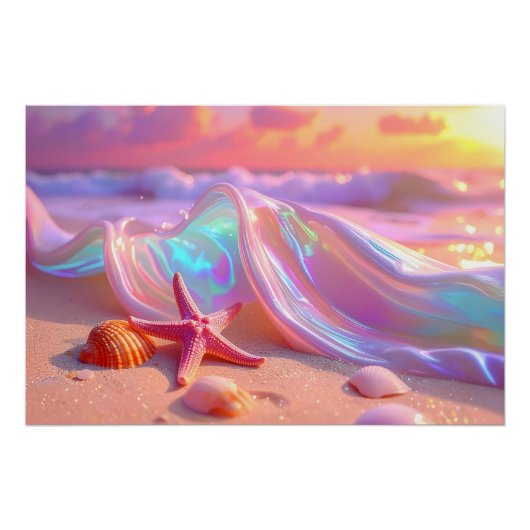 Fantasy Droomstrand Met Mooie Roze Zeester  Perfect Poster (Voorkant)