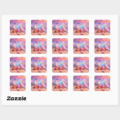 Fantasy Droomstrand Met Mooie Roze Zeester Vierkante Sticker (Vel)