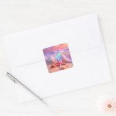 Fantasy Droomstrand Met Mooie Roze Zeester Vierkante Sticker (Envelop)