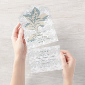 Fantasy Dusty Blue Floral Winter All In One Uitnodiging (Afscheurbaar)