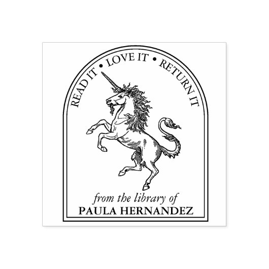 Fantasy Eenhoorn Bibliotheek Van de Bibliotheek Va Rubberstempel (Afrduk)