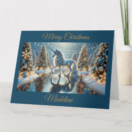Fantasy Eenhoorn met glinsterende kerstbomen Kaart
