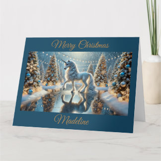Fantasy Eenhoorn met glinsterende kerstbomen Kaart