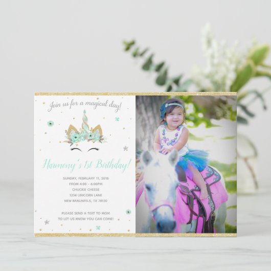 Fantasy Eenhoorn Uitnodiging 7X5 (Staand voorkant)