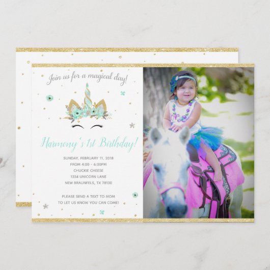 Fantasy Eenhoorn Uitnodiging 7X5 (Voorkant / Achterkant)