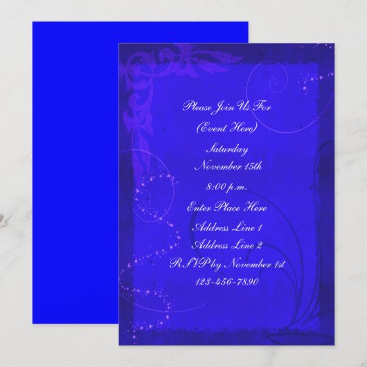 Fantasy Electric Blue Swirl Design Party Kaart (Voorkant / Achterkant)
