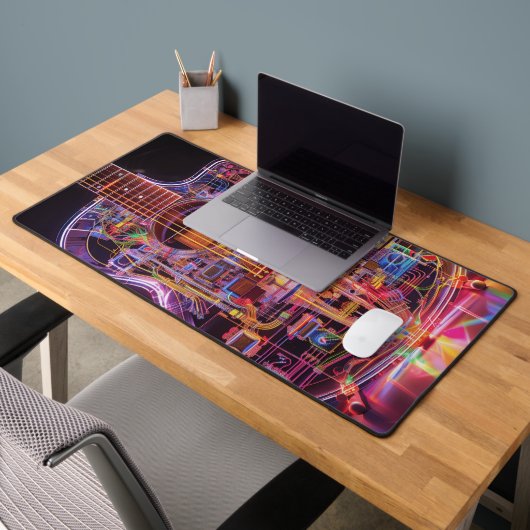 Fantasy Electro Neon Glas Gitaar Digitale Kunst Bureaumat (Kantoor 2)