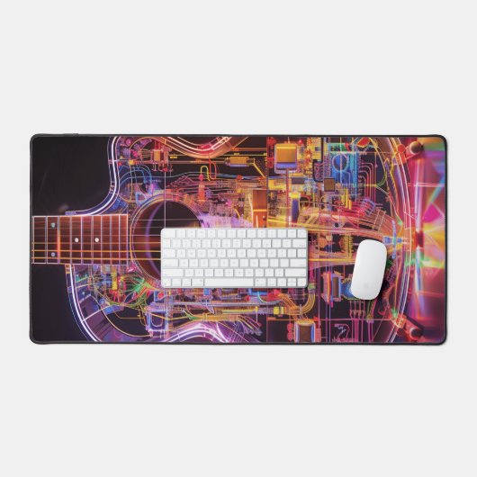 Fantasy Electro Neon Glas Gitaar Digitale Kunst Bureaumat (Keyboard & Muis)