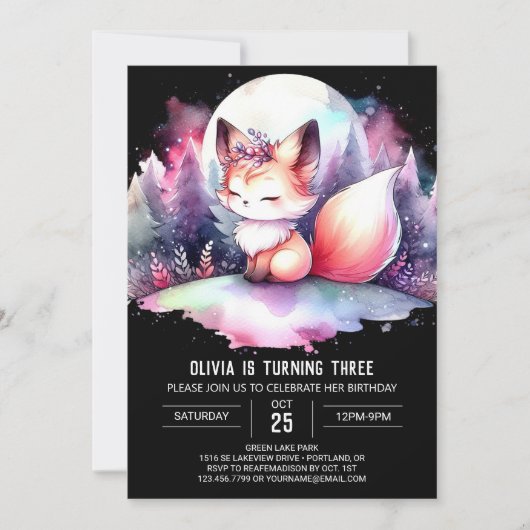 Fantasy Elegant Fox Verjaardag digitaal Kaart (Voorkant)