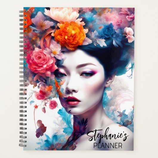 Fantasy Elegante Bloemenmeisje Planner (Voorkant)