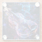 Fantasy Elektrische Neon Glas Viool Digitale Kunst Glazen Onderzetter (Achterkant)