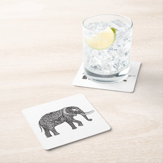 Fantasy Elephant Doodle Kartonnen Onderzetters (Insitu)