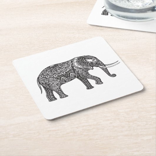 Fantasy Elephant Doodle Kartonnen Onderzetters (Schuin)